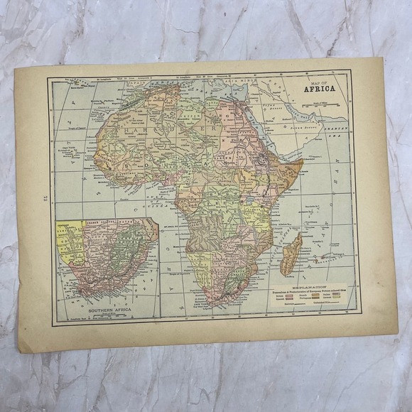 None Other - 1899 Map of Africa 10x13 Original Tinted Map Engraving FL6-8